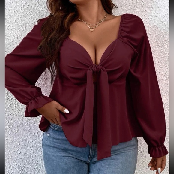 Boho sweetheart neck knot front peplum blouse - Picture 8 of 16